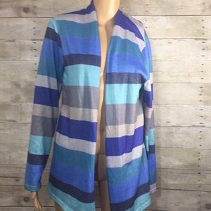 Blue Striped Cardigan with Patch Elbows Sz L